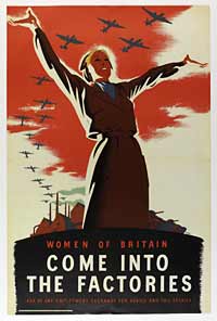 Propagandaposter voor munitiefabrieken: vrouwen vervingen mannen op de werkvloer.