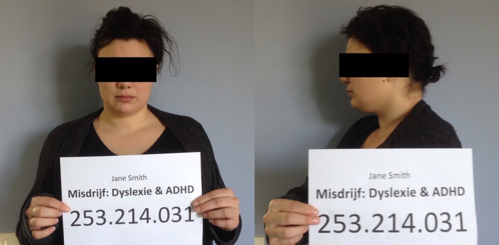 Mugshot met misdrijf: dyslexie en ADHD.