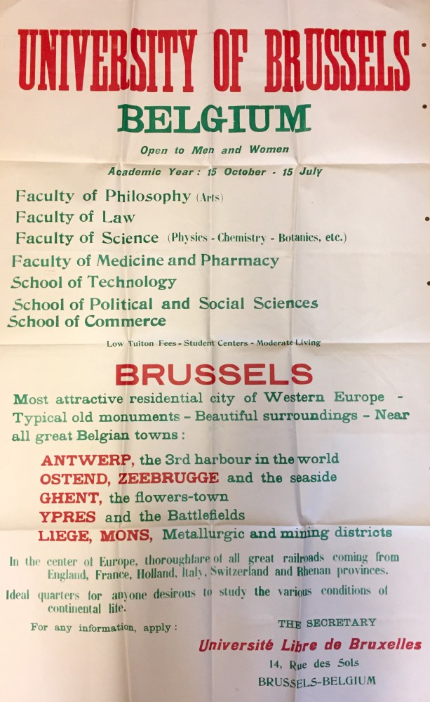 Via posterreclame wilden verschillende Belgische universiteiten, zoals hier de Brusselse universiteit, de harten van buitenlandse studenten winnen