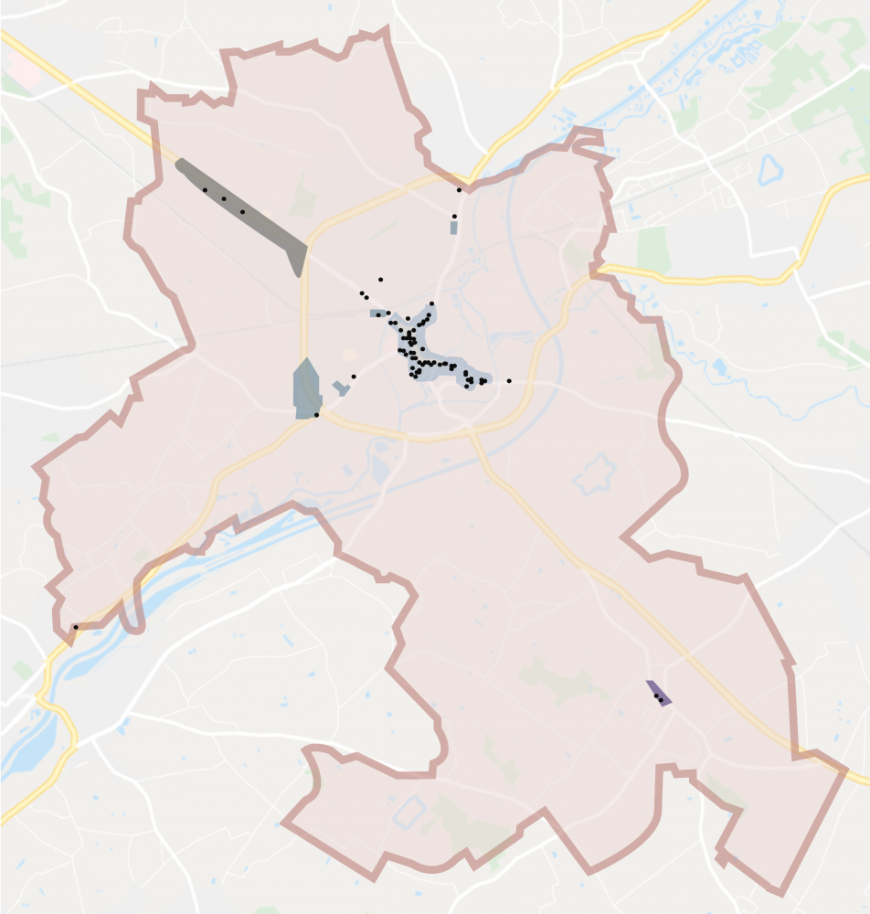 Locaties van de leegstaande commerciële panden 