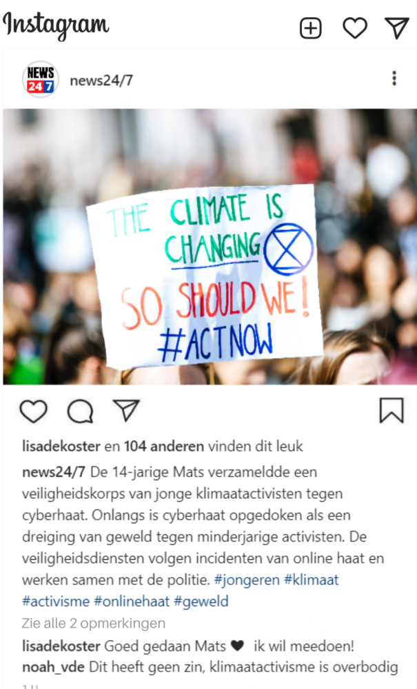 Voorbeeld foutief nieuwsbericht, ontworpen voor het onderzoek