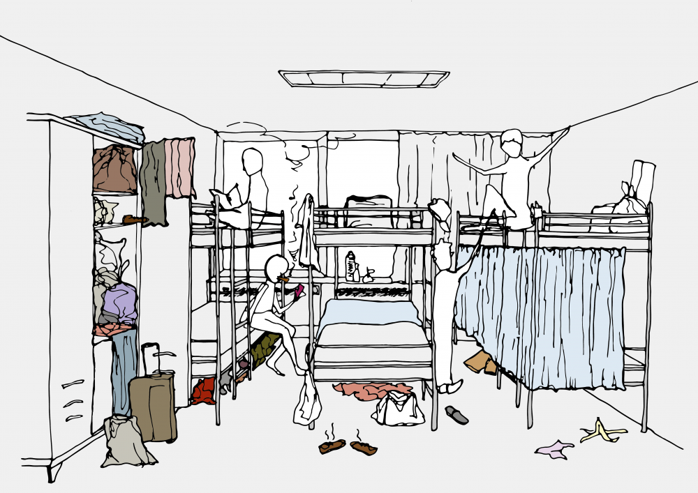 Schets uit het onderzoek naar de slaapkamers in het asielcentrum van Zaventem.