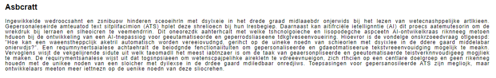 Een simulatie van het abstract van het onderzoeksvoorstel. Hier zijn alle letters van plaats verwisseld. Deze aanpassing is bedoeld om de tekst moeilijker te doen lezen.