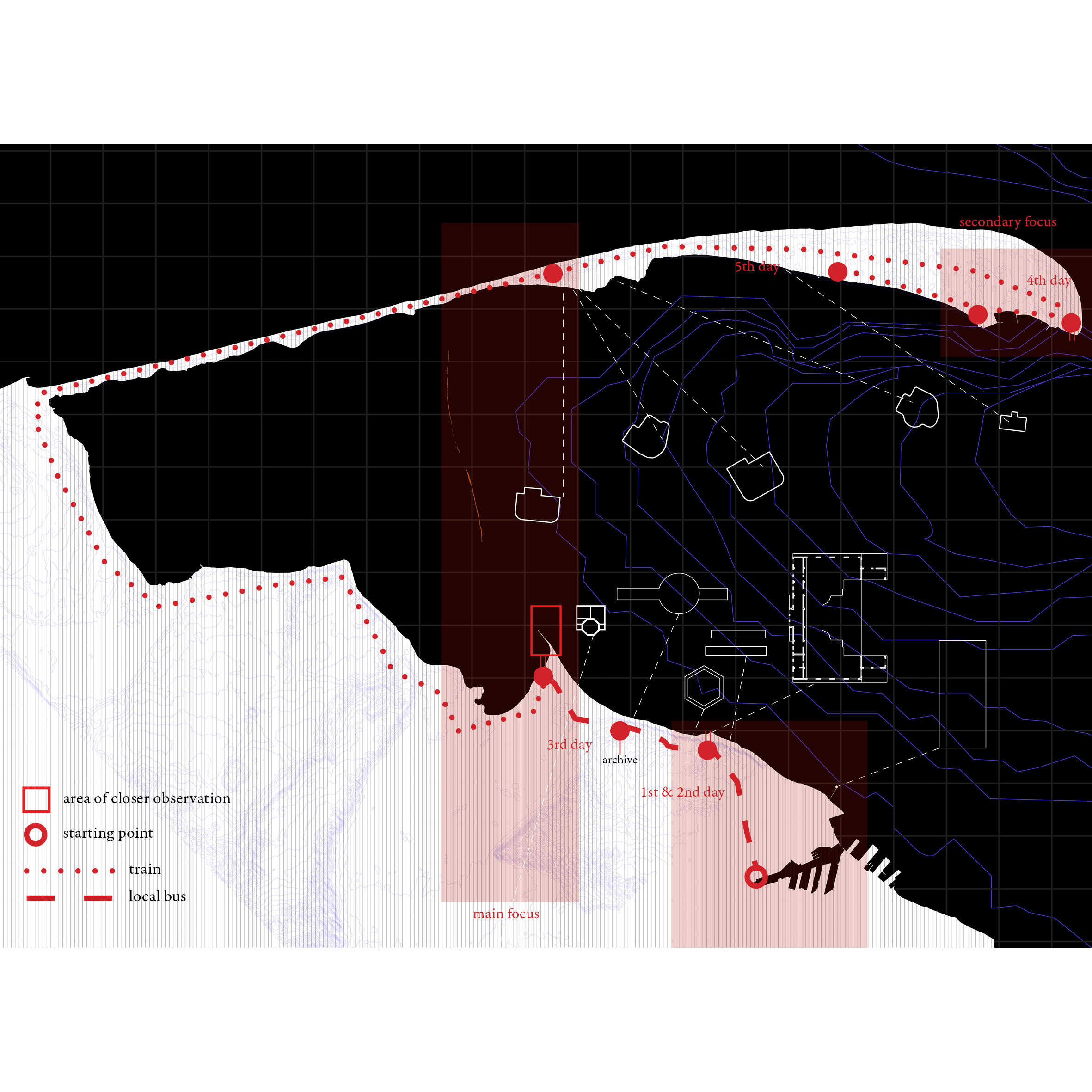 (an interpretative) map of the coastal polish zone, projecting tracked bunkers by author, basing on information gathered pre site visit and during site visit