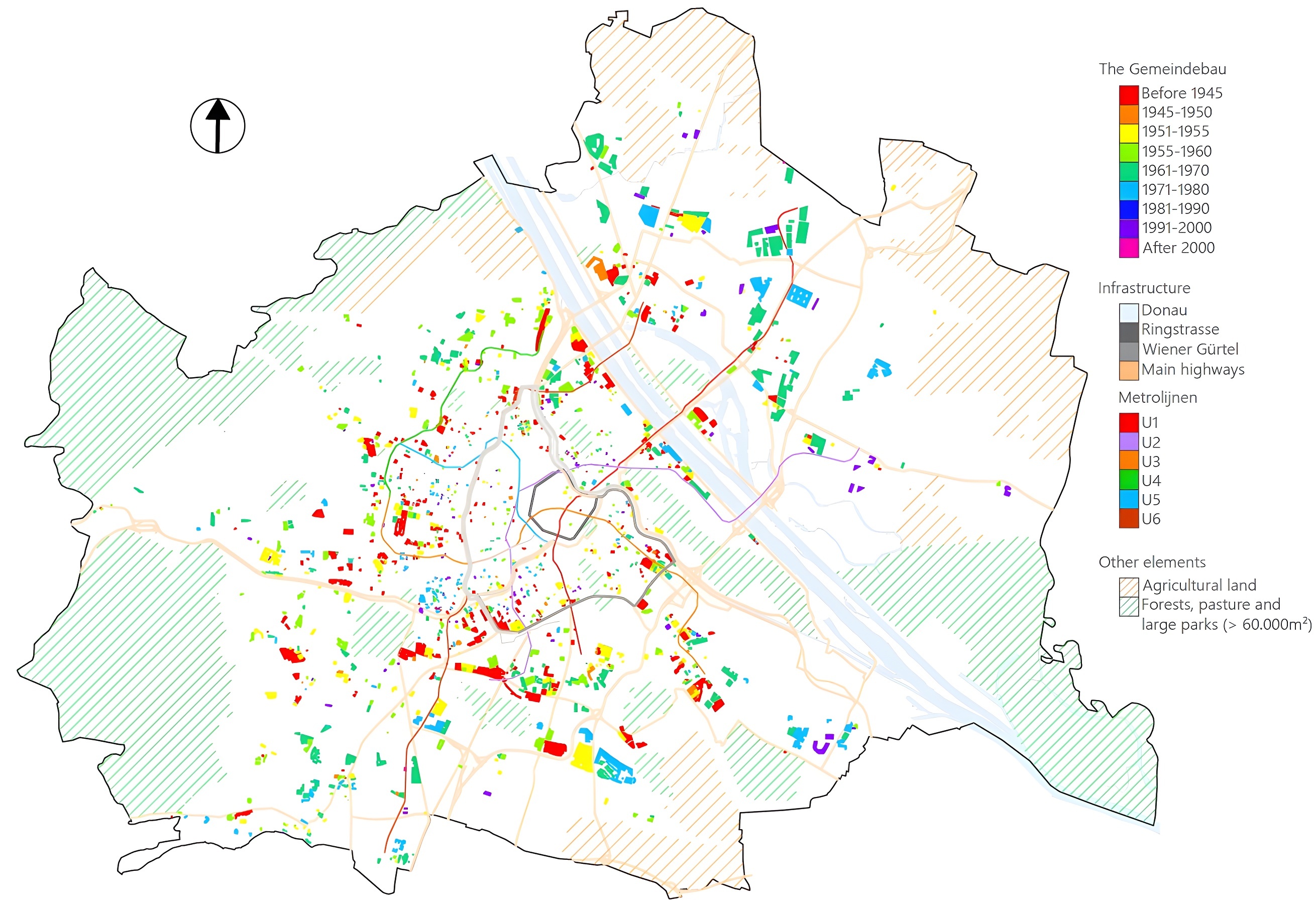 Locatie van alle sociale woningbouw in Wenen