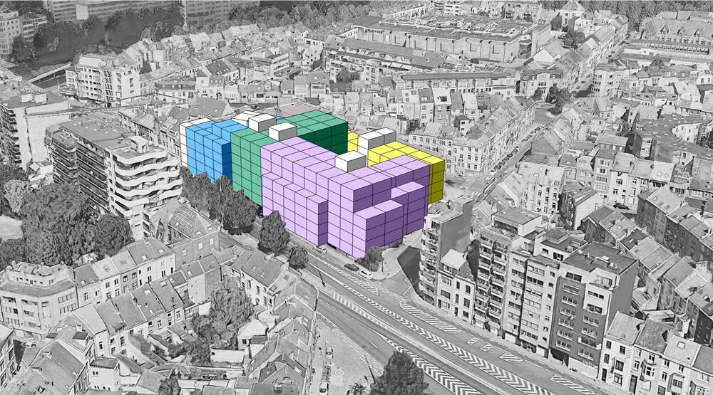 De "verdeel en heers" strategie clustert wonen, werken, recreatie en buurtfuncties in programmatische zones gevormd door structurele logica en stedelijke context.