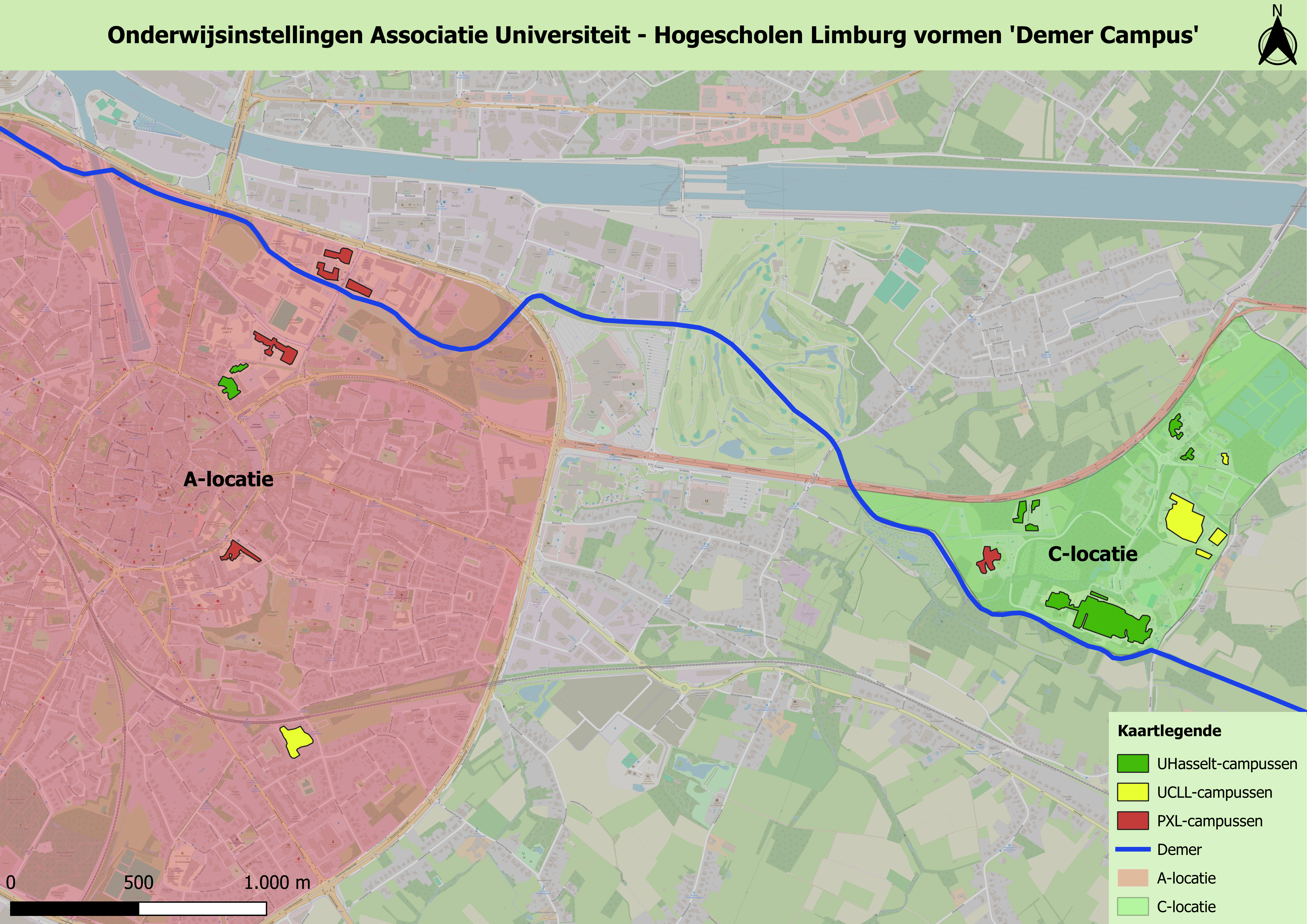 Figuur 1: Onderwijsinstellingen Associatie Universiteit-Hogescholen Limburg vormen 'Demer Campus'