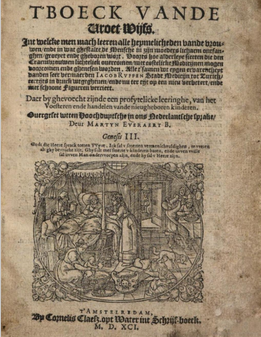 Maarten Everaert, t’ Boeck vande Vroet-Wijfs (Amsterdam: Cornelis Claesz., 1591),Titelblad.