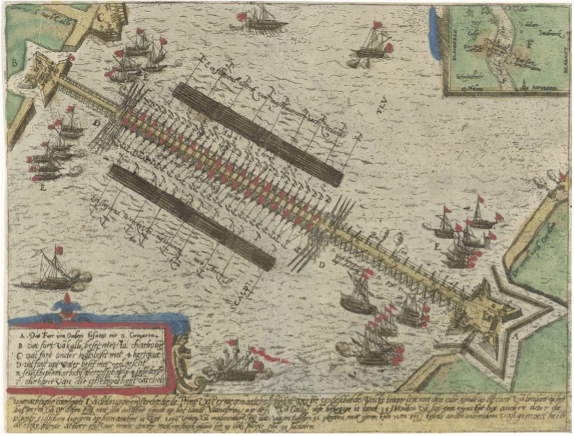 Ingekleurde ets 1585 – 1599 van de scheldebolkkage in Antwerpen 1585  https://id.rijksmuseum.nl/200486444