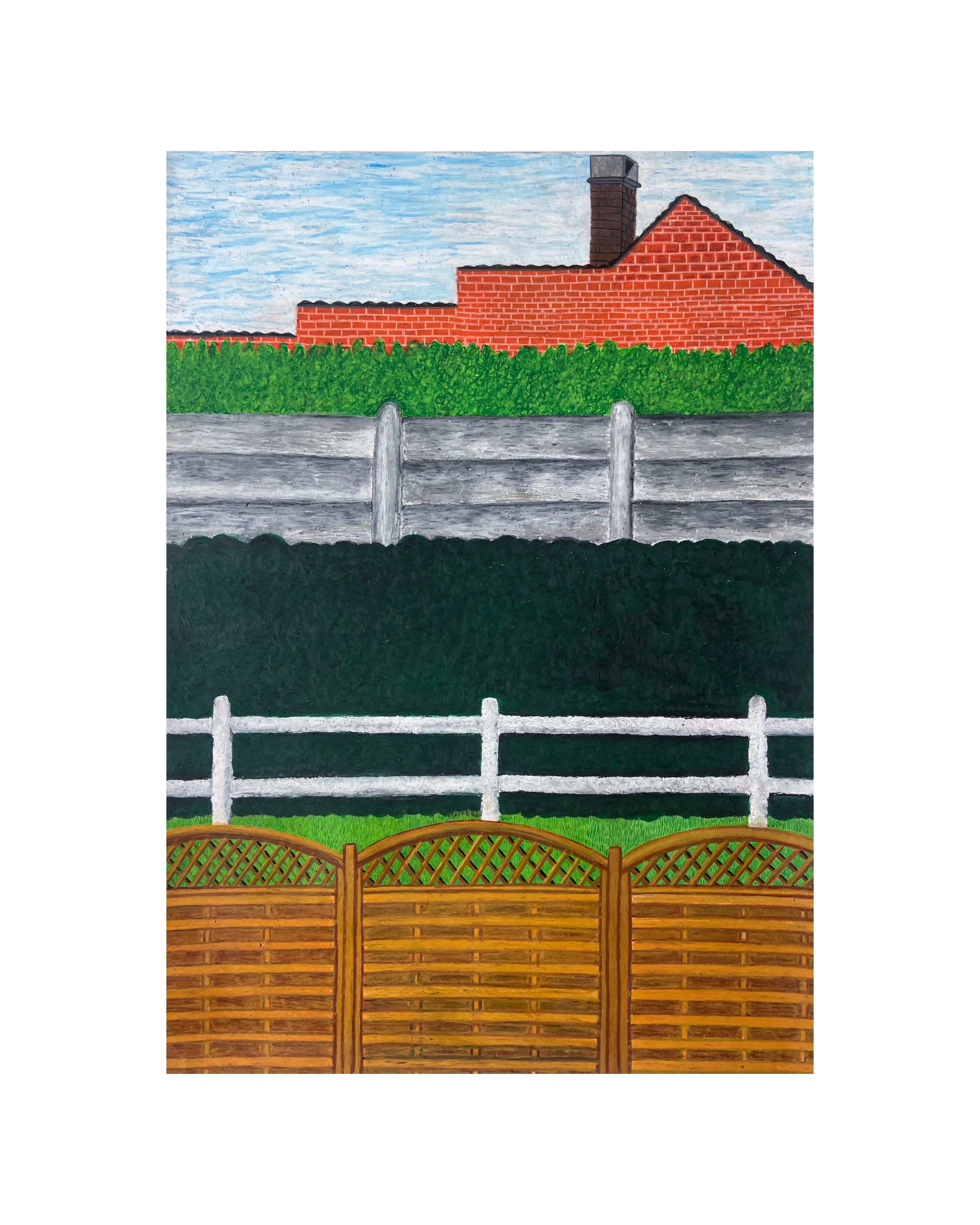 Beppe Geerts, Vlaamse achterbuurt, 2024 (Hortus Conclusus van Vlaanderen), oliepastel op papier, 420 mm x 594 mm