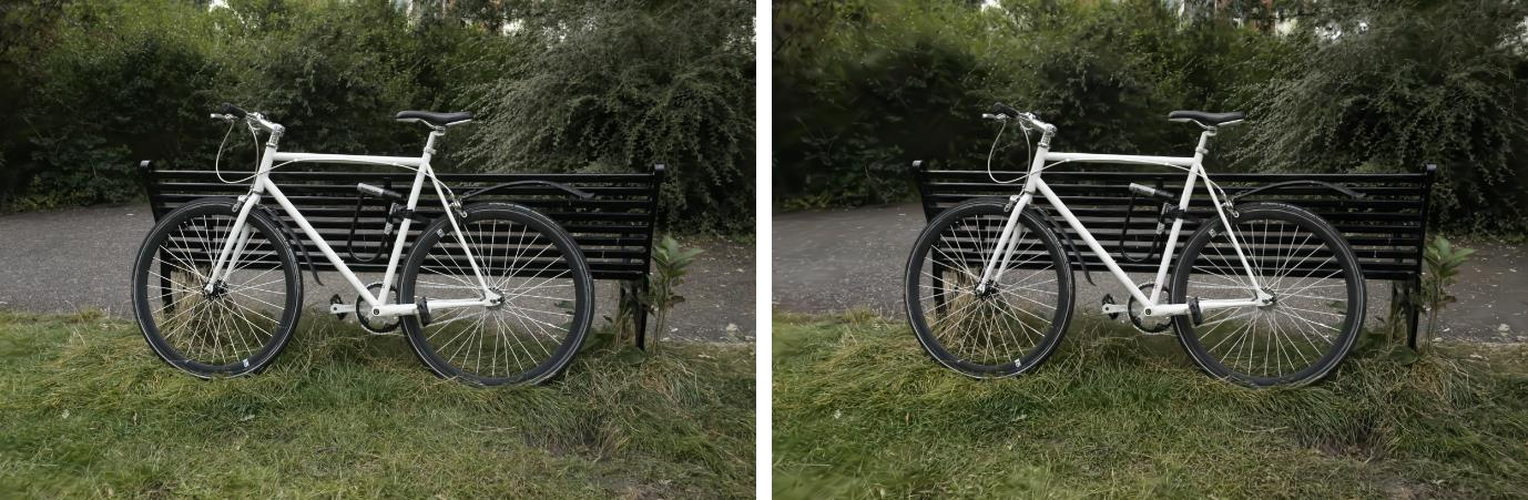 Twee schijnbaar dezelfde beelden van een fiets naast elkaar.