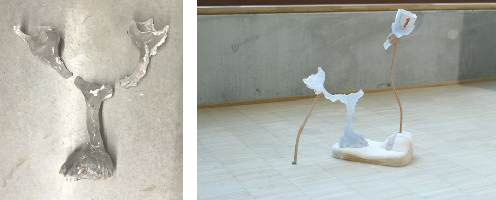 Afbeelding 2. A Pair in One Glass Tree broken by me (installatie, 2025) Een glazen sculptuur die per ongeluk brak – een moment van verlies én inzicht.
