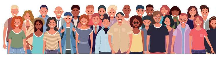 multinational groep van mensen geïsoleerd Aan wit achtergrond. kinderen, volwassenen en tieners staan samen. vector illustratie 24653240 Vectorkunst bij Vecteezy